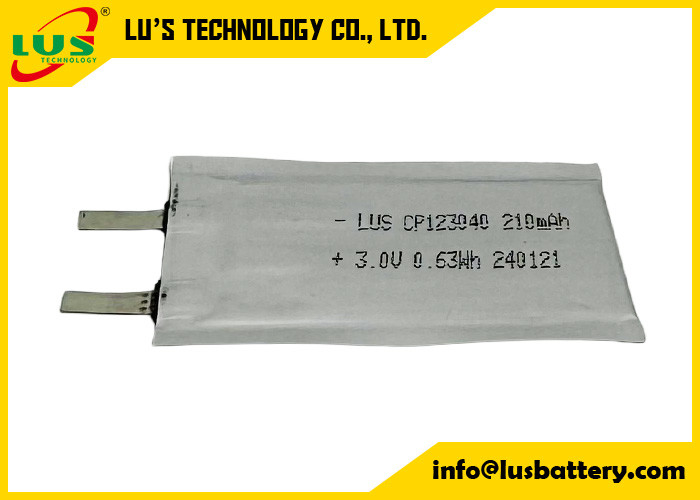 Cp123040 Ultra Thin Primary Lithium Battery 3.0 Volt 210mAh Li-Mno2 Bateria dostosowana